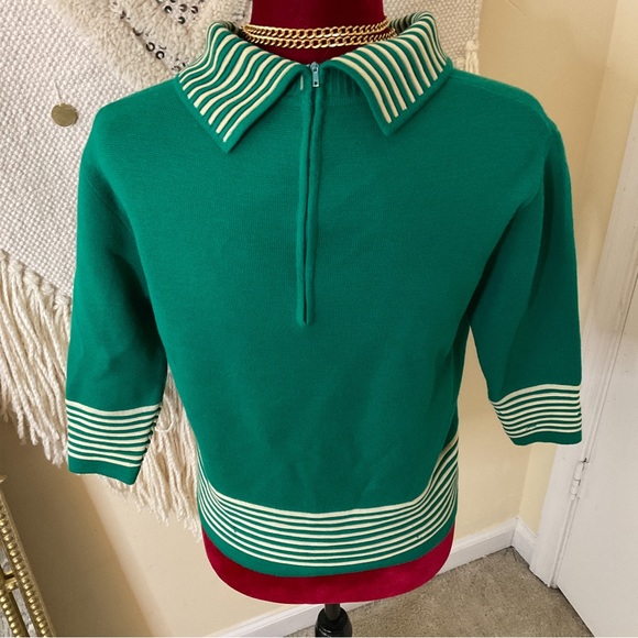 Vintage Heftco Knitwear Retro Sweater 3/4 Length Sleeve 100% Wool Green Beige - Picture 7 of 14